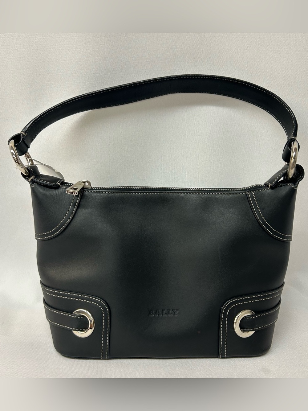 Bally Black Leather Hobo Shoulder Bag with Silver Hardware